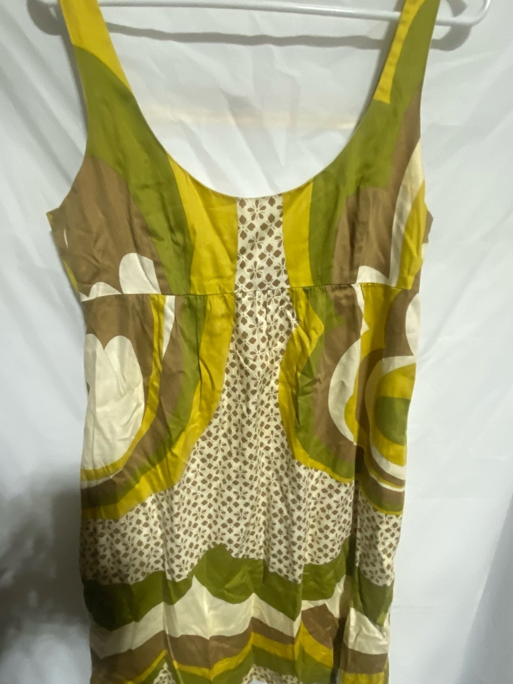 Trina Turk Olive Green, Brown and Cream Patterned Sleeveless Tank